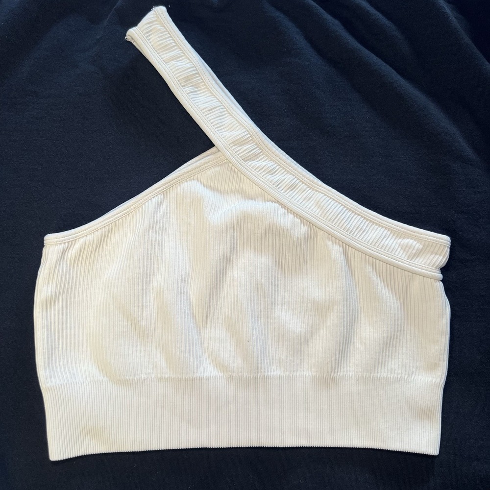 Ivory One Shoulder Ribbed Crop Tank Top Sports Bra Women's Size Medium